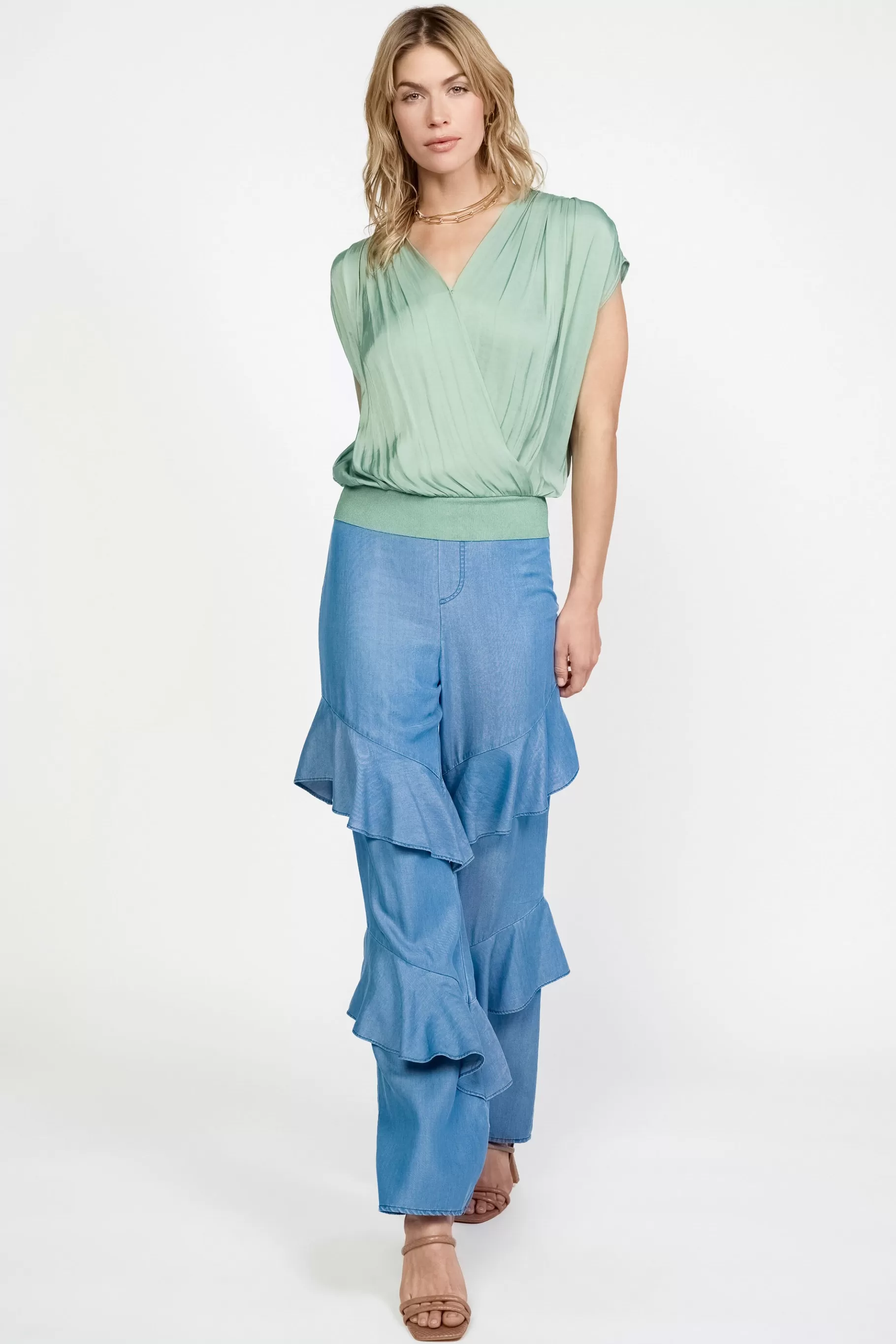 Current Air Sleeveless Tops | Short Sleeve Tops>Surplice Sleeveless Blouse SAGE