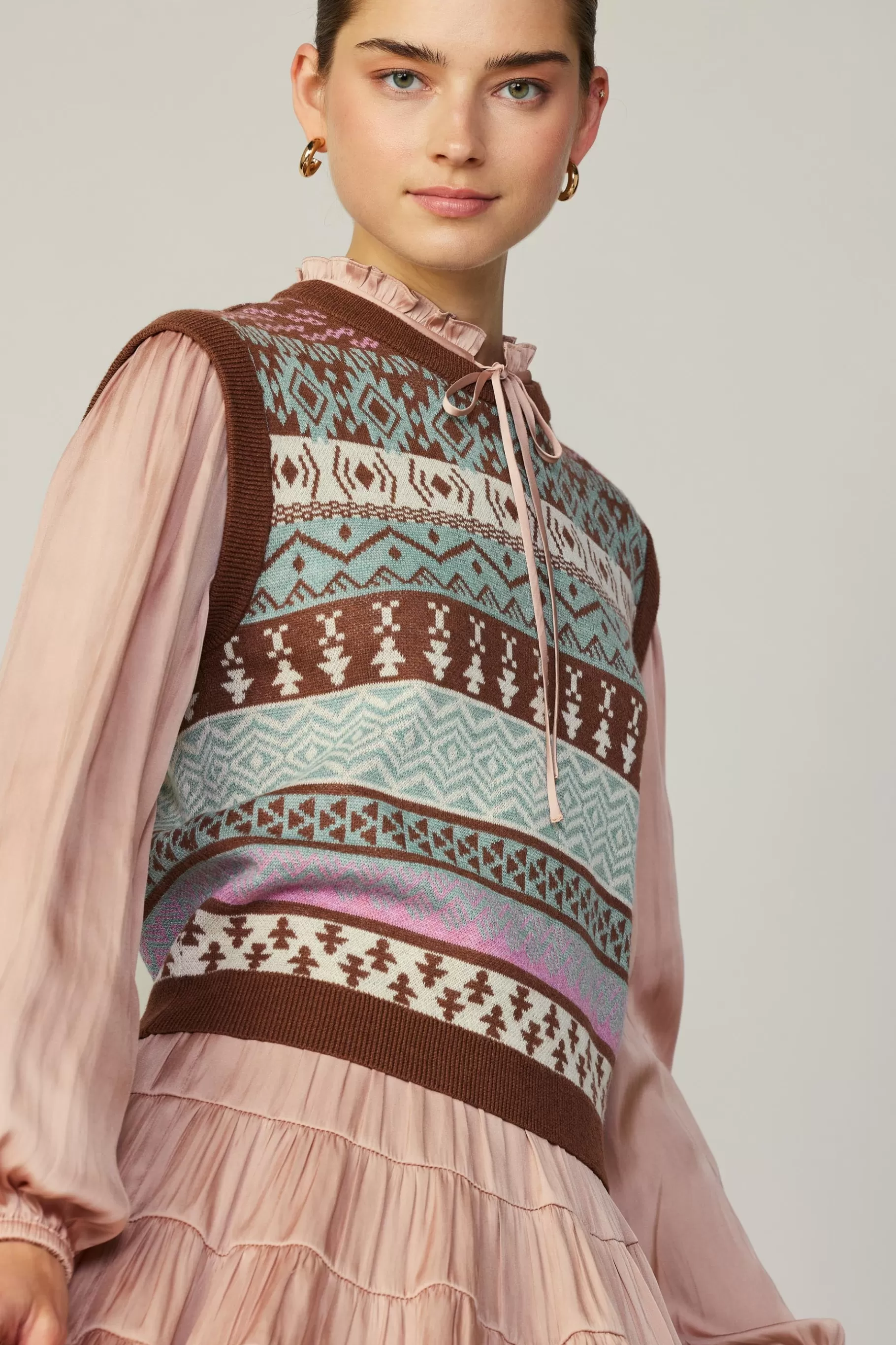 Current Air Long Sleeve Tops | Sweaters>Sweater Vest Blouse FADEDBLUSHMLT