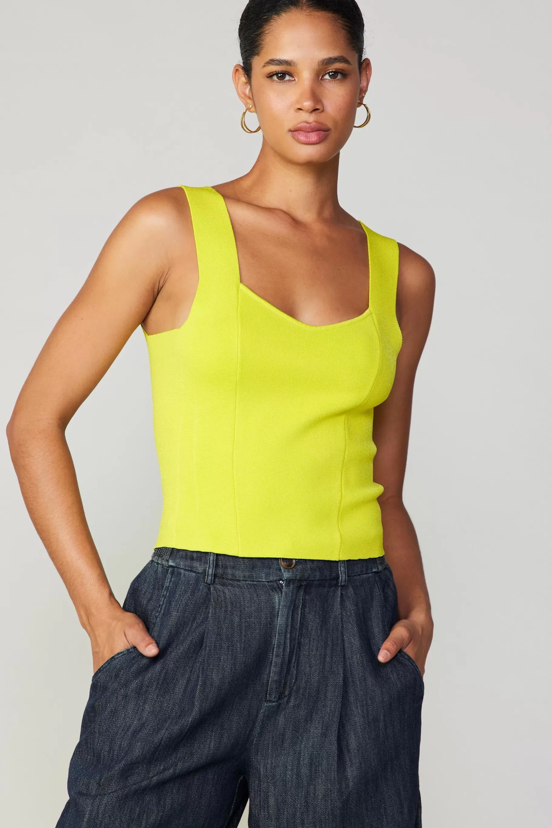 Current Air Knitwear | Sleeveless Tops>Sweetheart Knit Tank Top LEMON