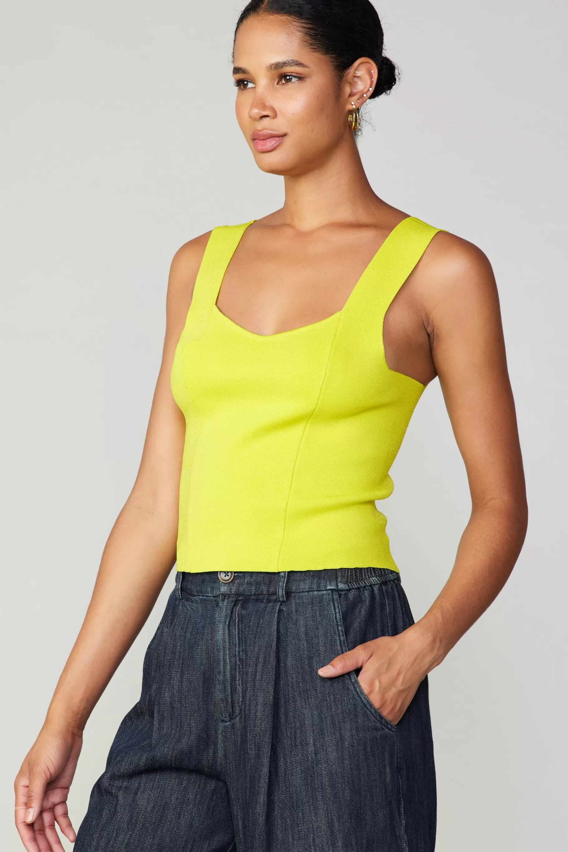 Current Air Knitwear | Sleeveless Tops>Sweetheart Knit Tank Top LEMON