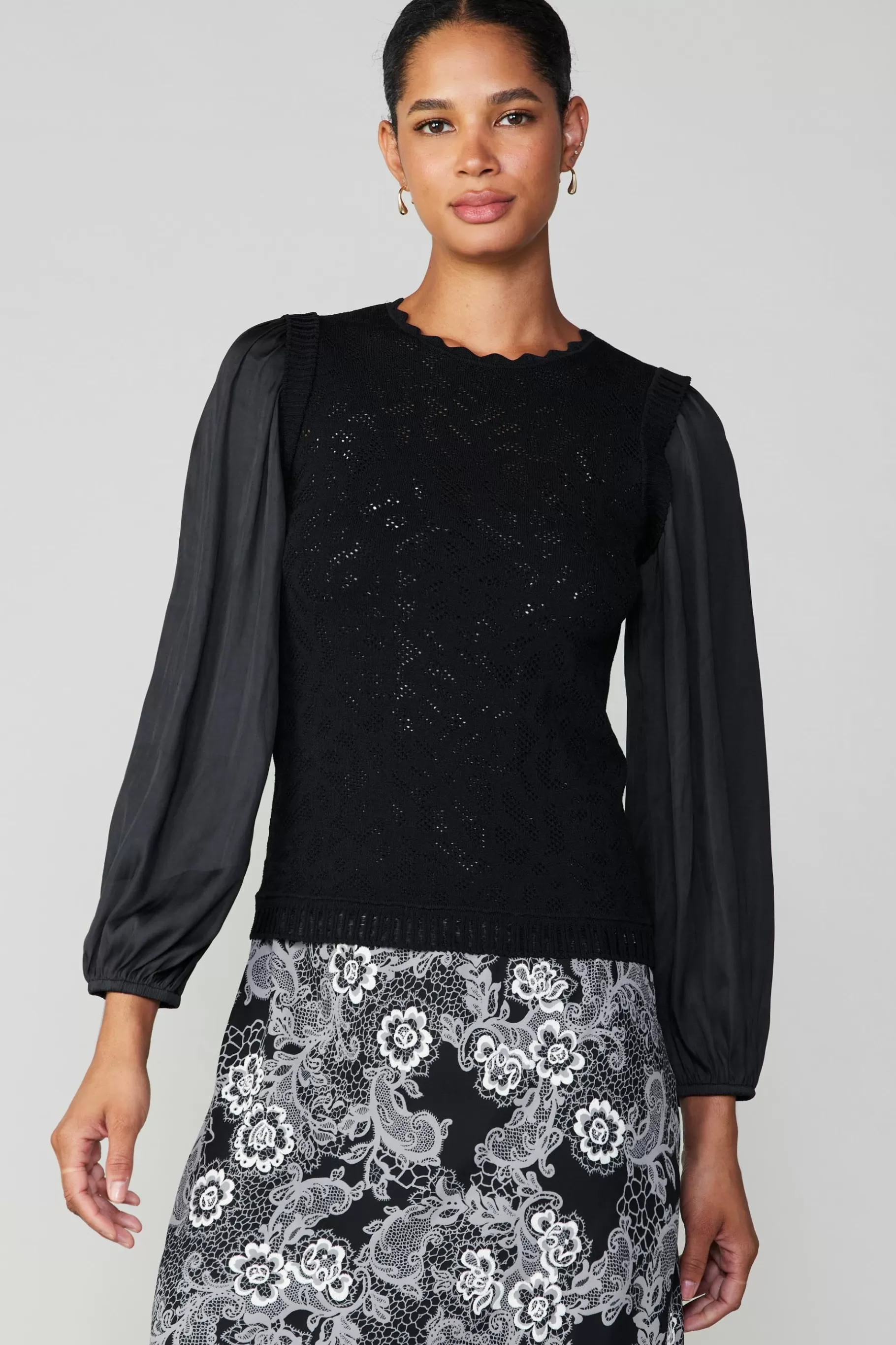 Current Air Long Sleeve Tops | Sweaters>Textural Knit Sweater Top BLACK