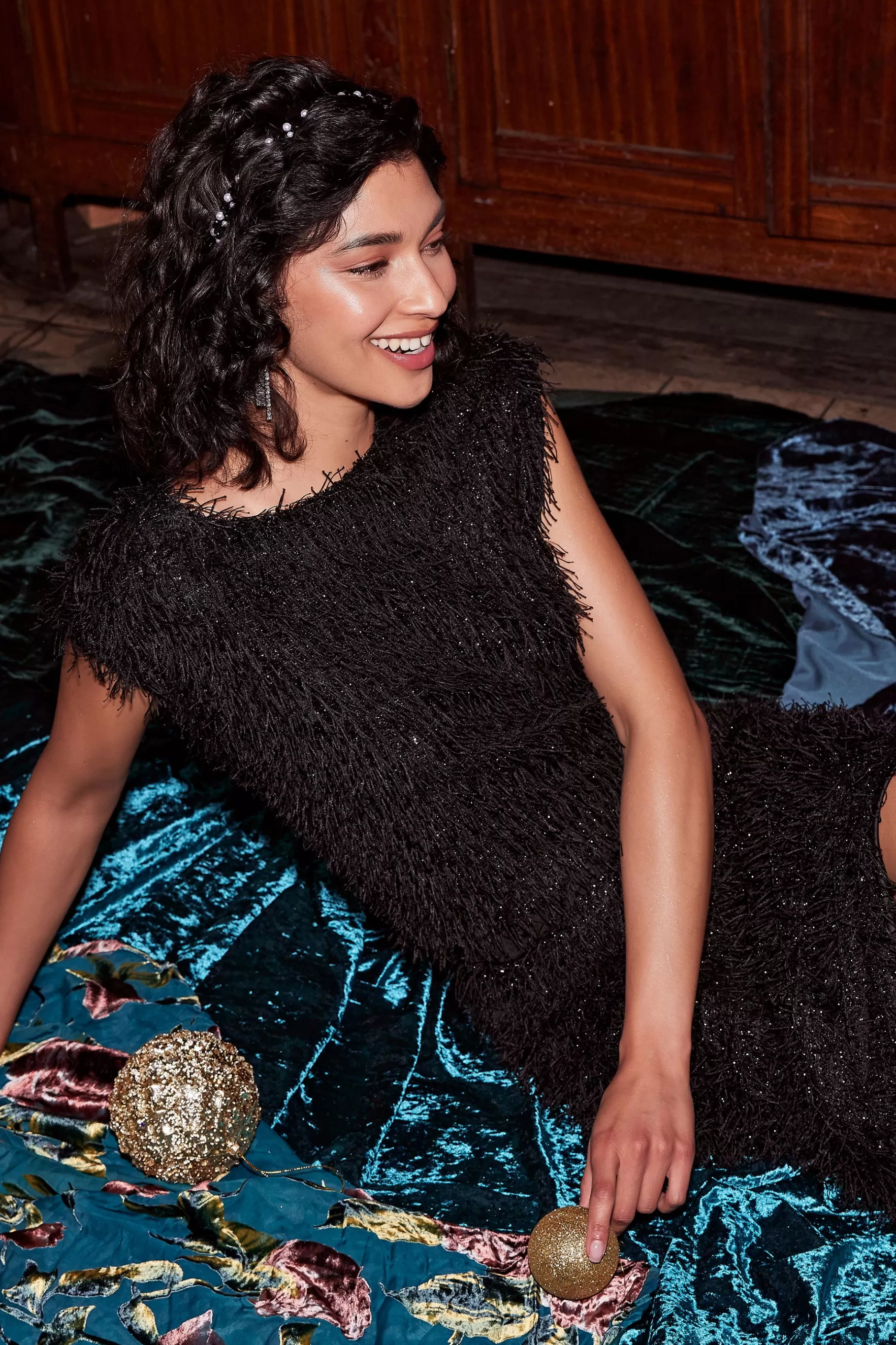 Current Air Sleeveless Tops>Textured Sparkle Top BLACK