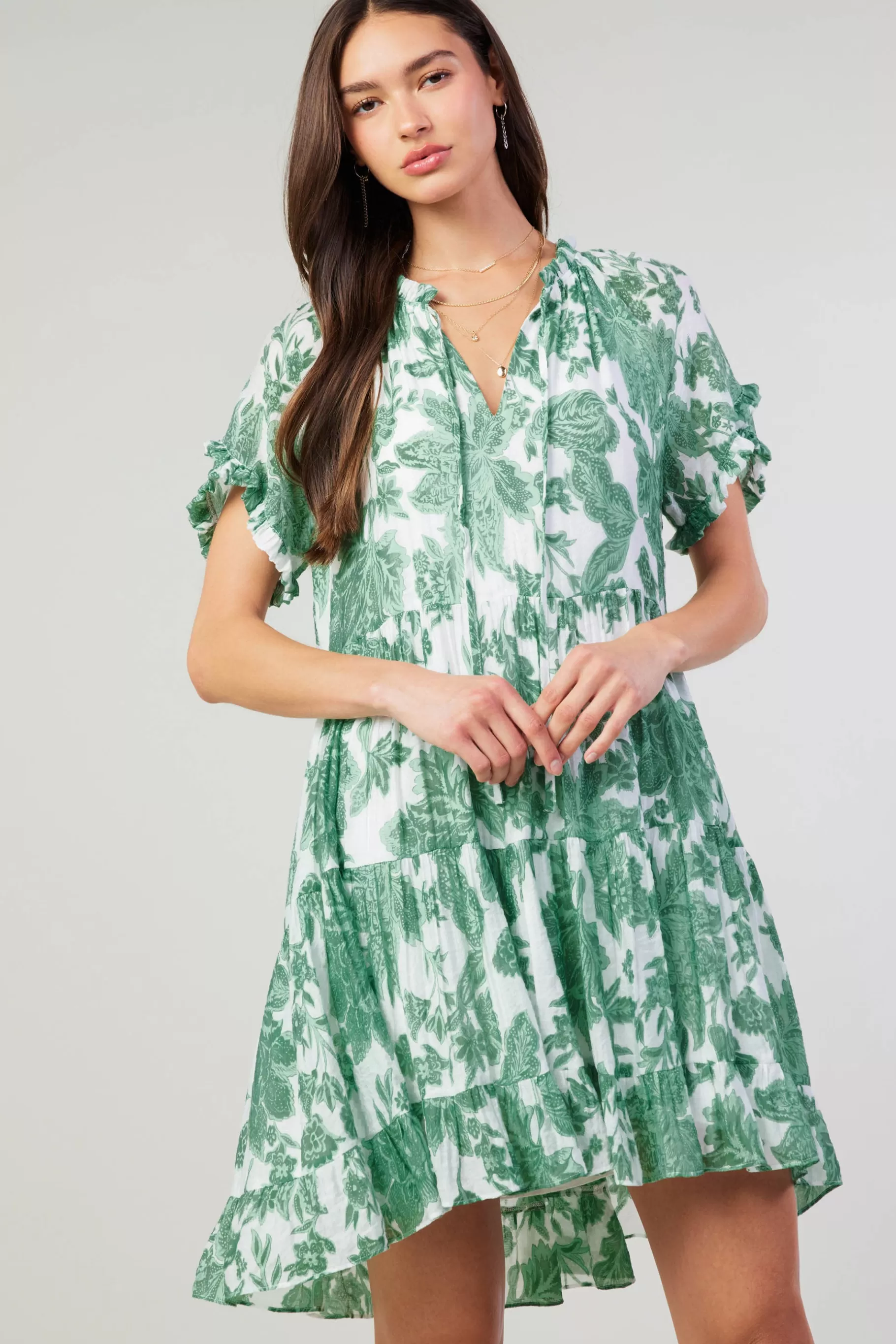 Current Air Midi Dresses | Mini Dresses>Tulip Jacquard Mini Dress GREENFLORAL