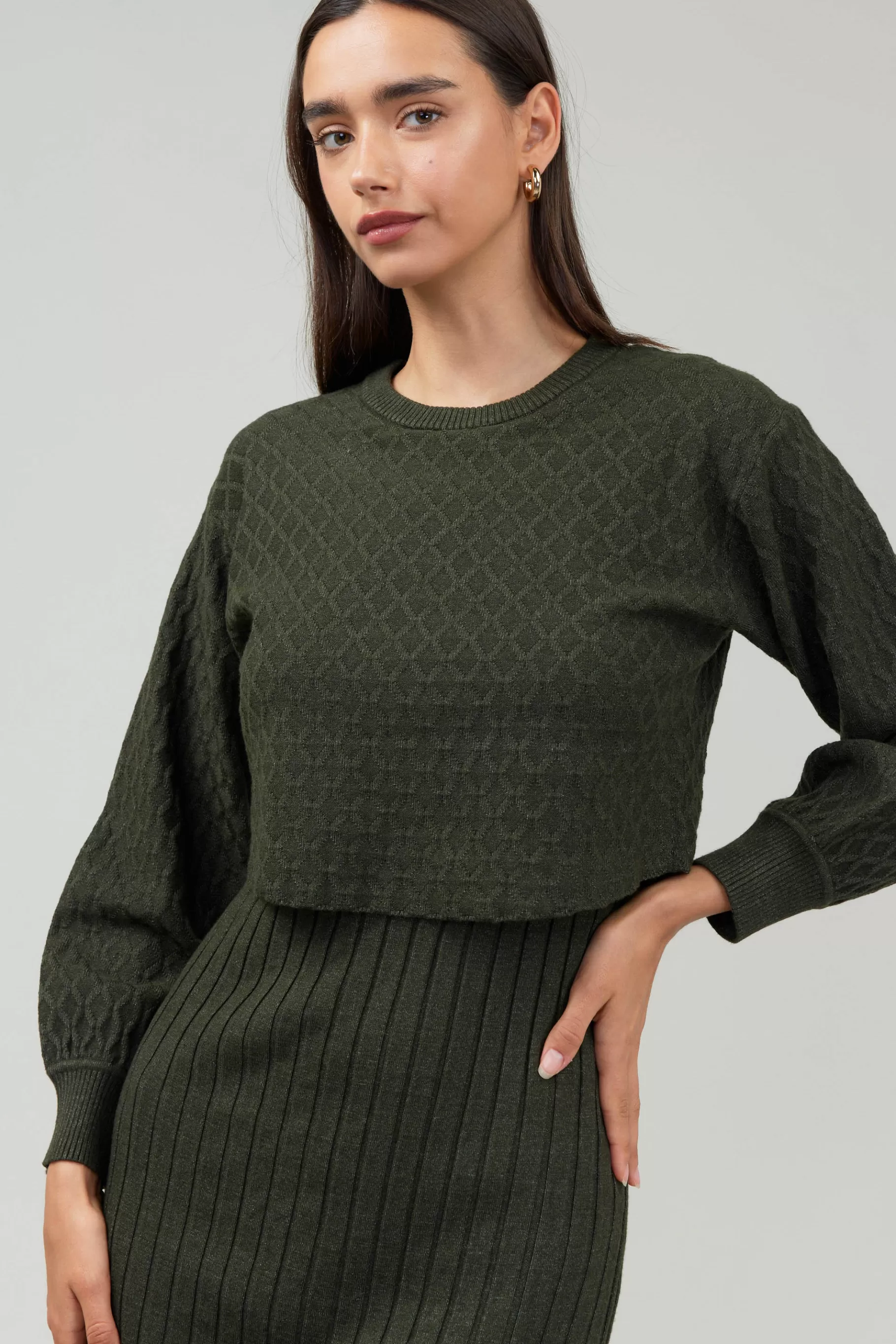 Current Air Knitwear | Midi Dresses>Two Piece Sweater Dress DARKMOSSGREEN