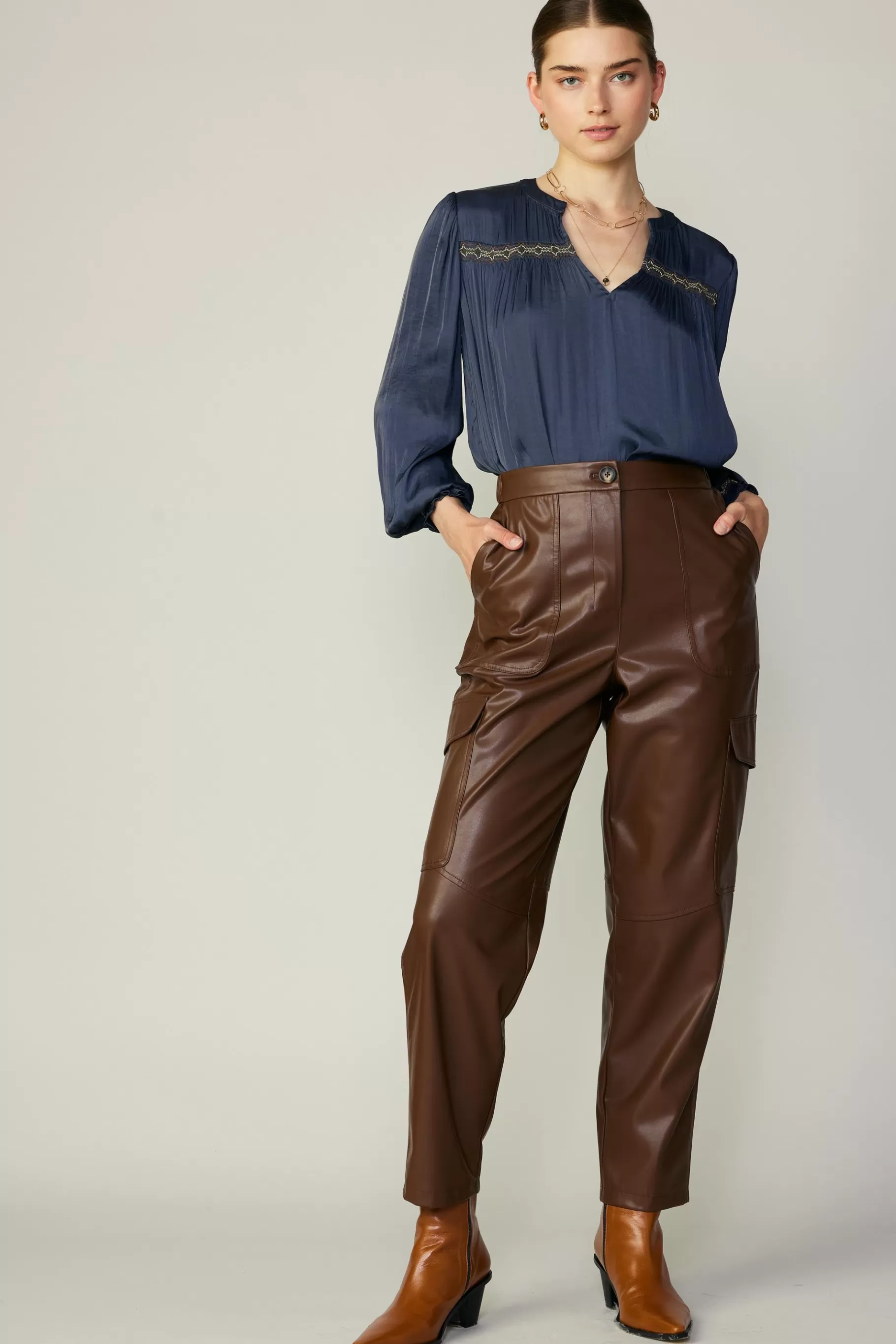 Current Air Pants>Vegan Leather Trousers BROWN