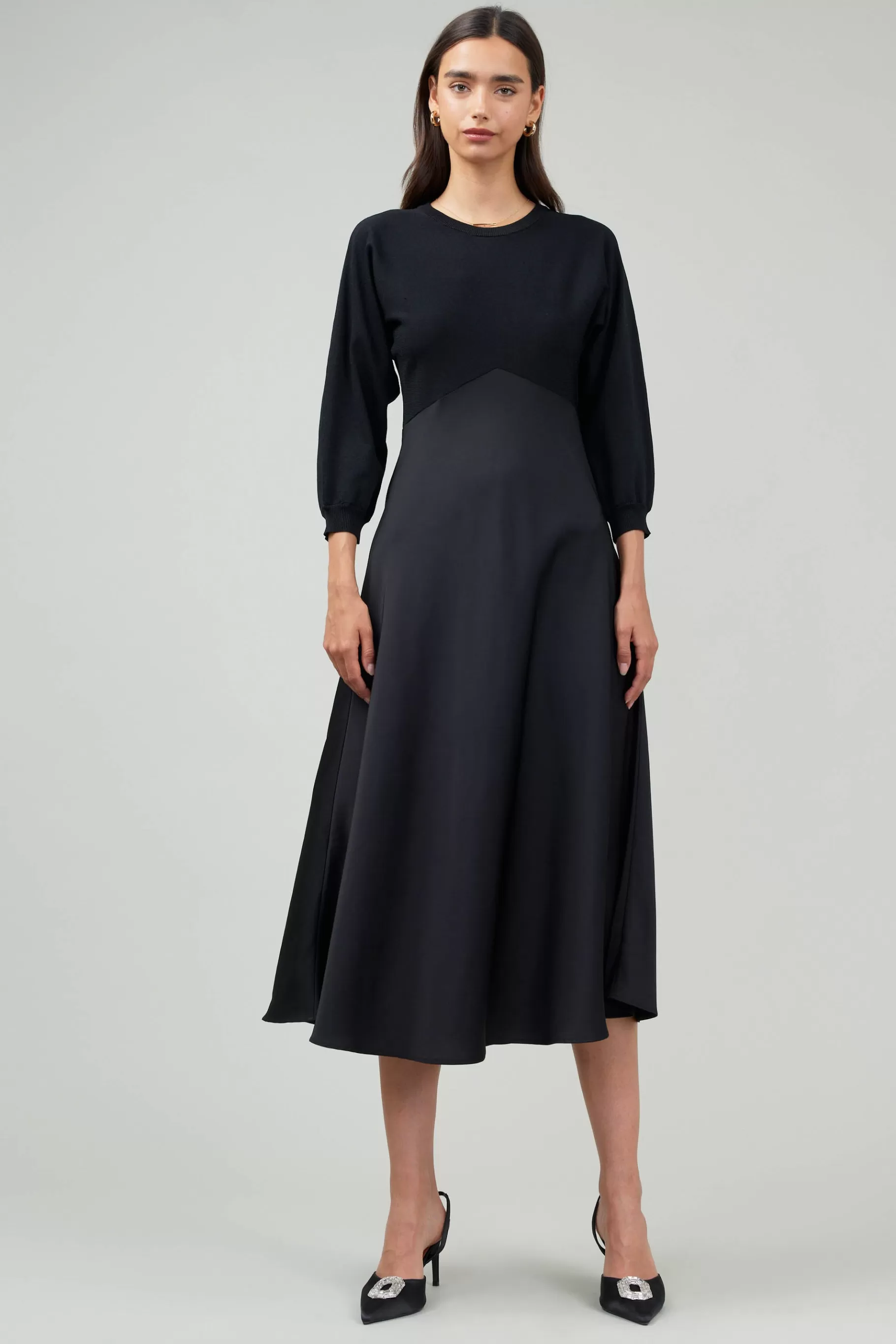 Current Air Knitwear | Midi Dresses>Vienna Knit Midi Dress BLACK