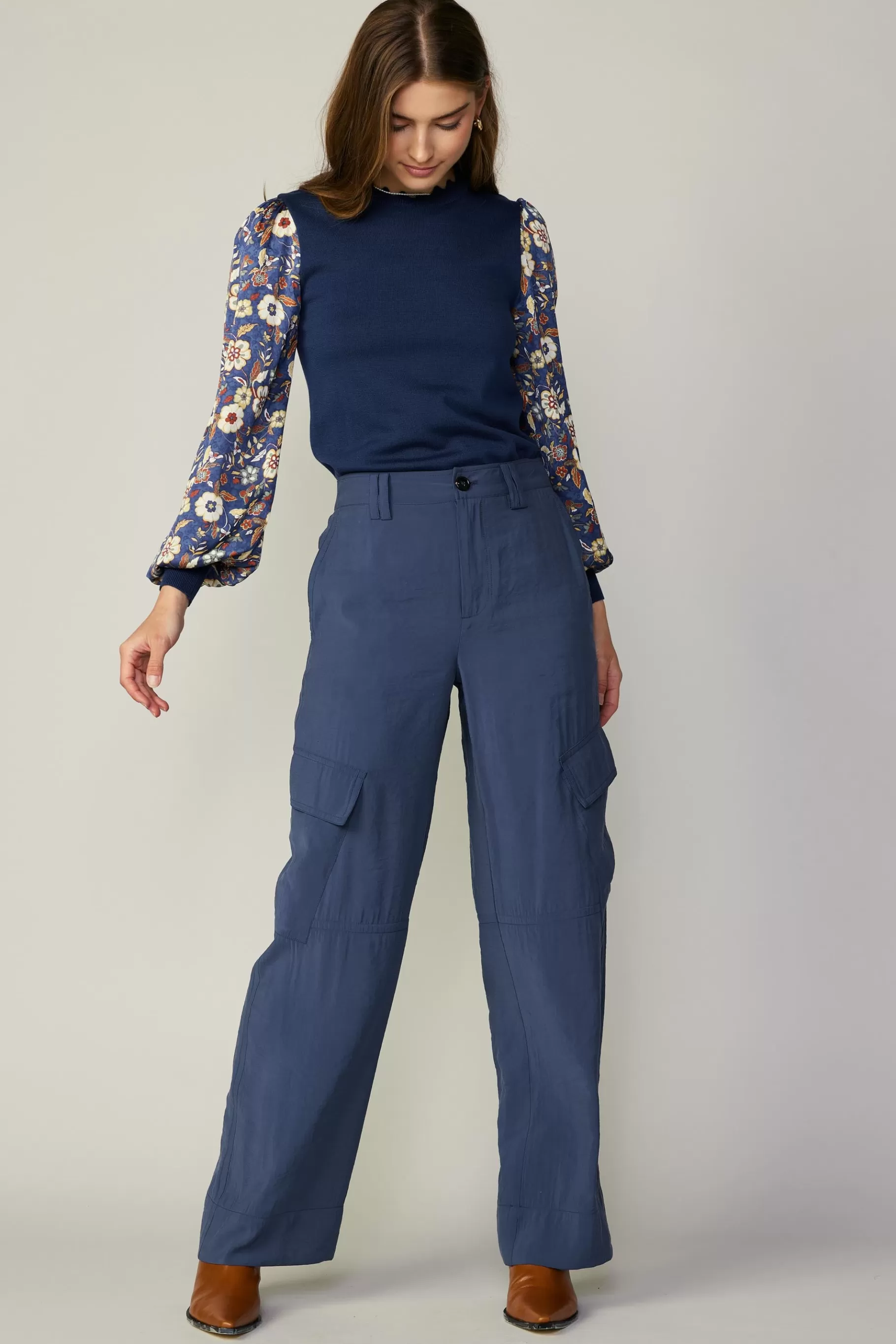 Current Air Pants>Wide Leg Cargo Pant SLATENAVY